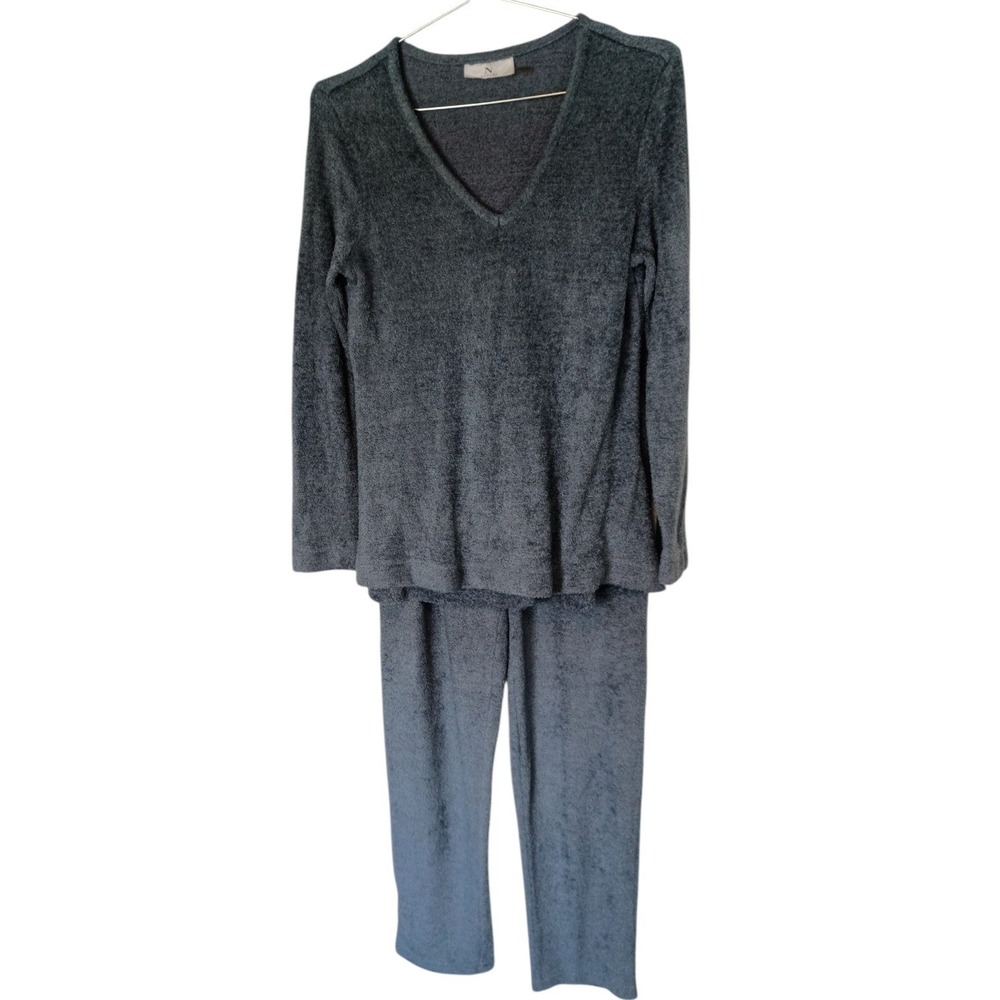 Natori Womens Blue Chenille Knit V-Neck Pajama Set Size S Long Sleeve Loungewear